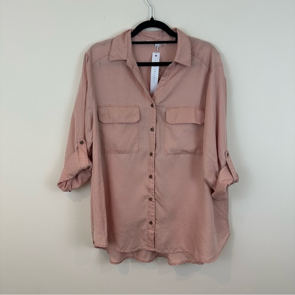 Jane and Delancey Tops - Jane & Delancy | Pink Washed Button-Up Blouse Roll Tab Sleeves Size 1X NWT